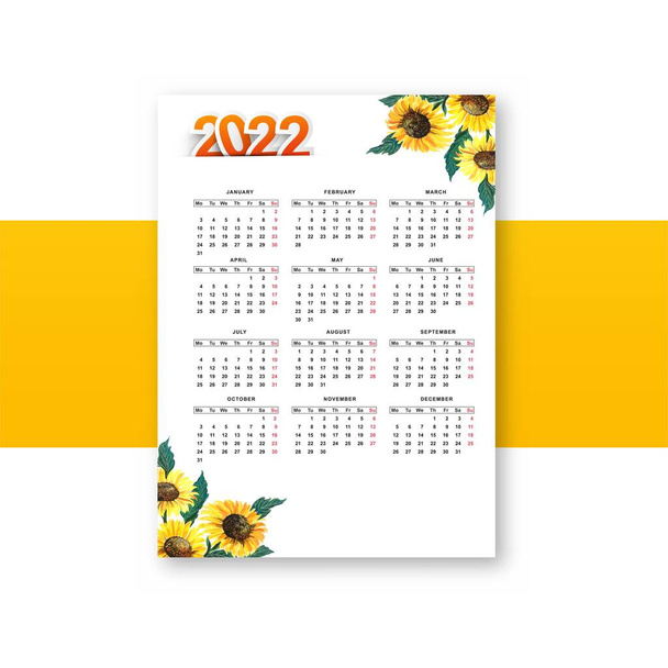 Calendar2022 plantilla de folleto para el diseño floral - Vector, Imagen