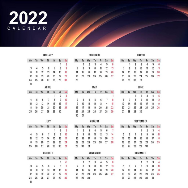 Streszczenie 2022 Nowy projekt szablonu kalendarza - Wektor, obraz