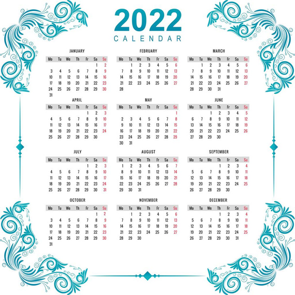 Beautiful decorative floral style 2022 new year calendar design - Vector, Image