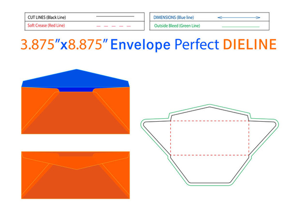 3.875x8.875 pollici 3D Regular Envelope modello dieline e modificabile facilmente ridimensionabile - Vettoriali, immagini