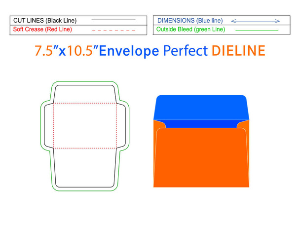 Envelope de livreto 3D editável facilmente redimensionável e envelope de livreto modelo de dielina de 7,5 x 10,5 polegadas  - Vetor, Imagem