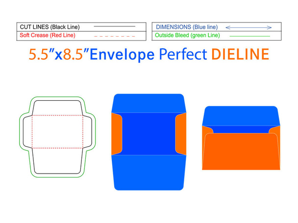 5.5x8.5 pulgadas Editable fácilmente redimensionable Envoltura de folleto plantilla dieline y sobre 3D - Vector, Imagen