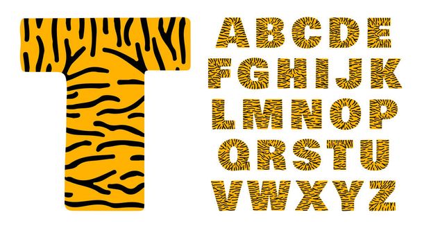Tiger alphabet of bold letters white and orange with black stripes - Vettoriali, immagini