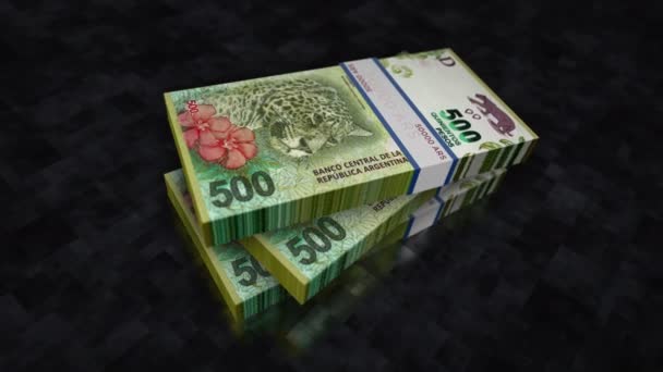 Argentina Peso money pile pack. Concept background of economy, banking, business, crisis, recession, debt and finance. 500 ARS banknotes stacks 3d animation. - Footage, Video