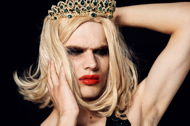 man in womens wig crossdresser makeup lgbt community - Foto, Imagem