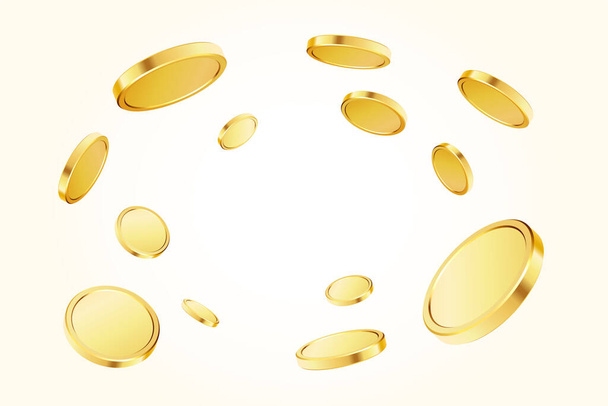 Gold rotating coins. Flying coins, or flying money. - Vector, Image