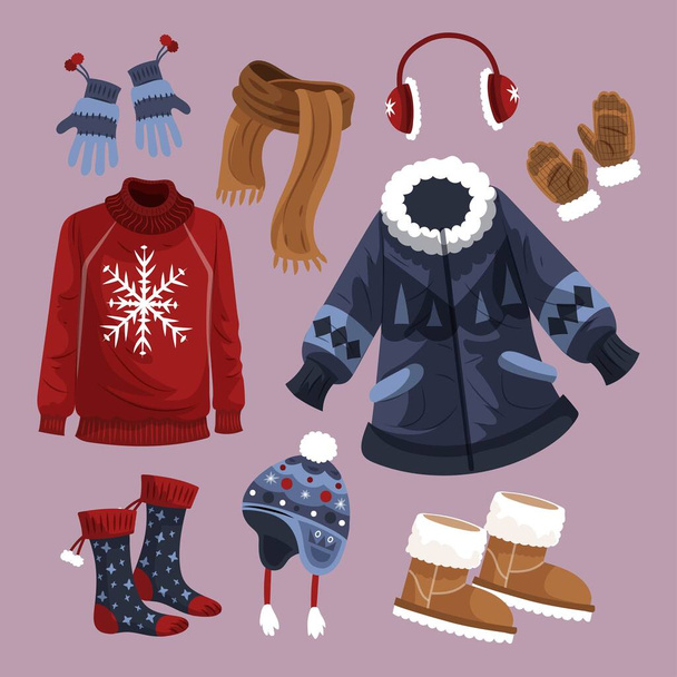χειροποίητα ρούχα χειμώνα βασικά διανυσματικά εικονογράφηση σχεδιασμού - Διάνυσμα, εικόνα