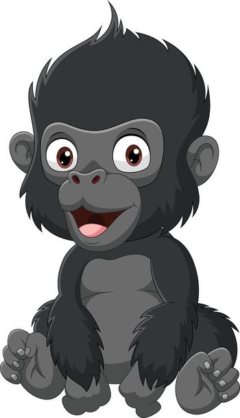 ilustração vetorial de desenhos animados bonito bebê gorila sentado - Vetor, Imagem