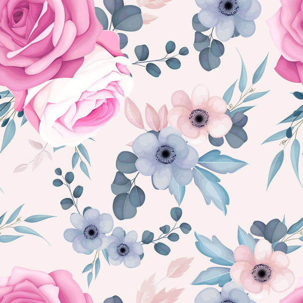 romantique rose et marine motif floral sans couture - Vecteur, image