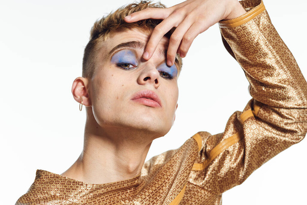 male transgender female makeup fashion posing studio - Zdjęcie, obraz