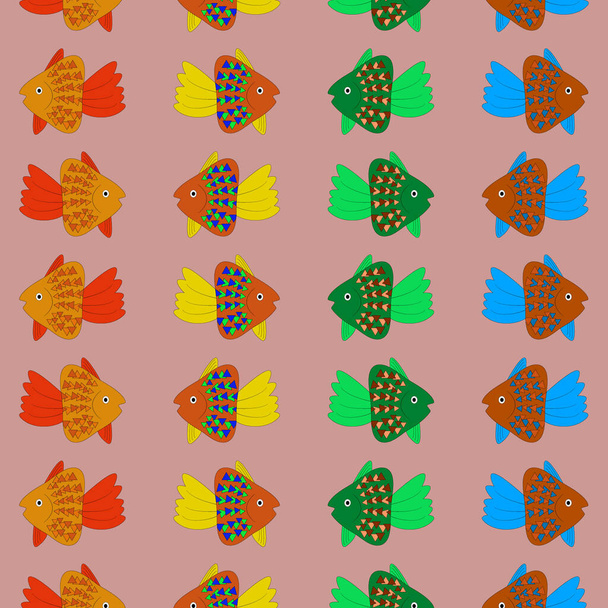 Ryby vzor na barevném pozadí. Roztomilá zvířata - Fotografie, Obrázek