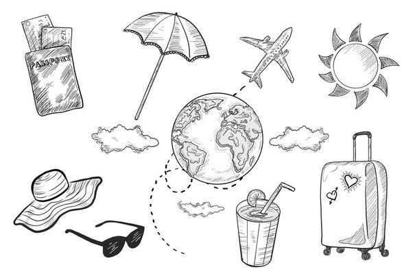 Traveling hand-drawn elements, vector illustration  - Vektor, Bild