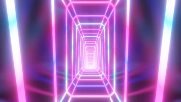 Pasillo de túnel de resplandor láser de neón retro futurista abstracto Corredor 3D - Animación de fondo de movimiento de bucle VJ sin costura 4K - Metraje, vídeo