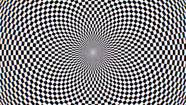 Modèle d'illusion optique en spirale de damier noir et blanc hypnotique - Animation de fond de boucle VJ sans couture 4K - Séquence, vidéo