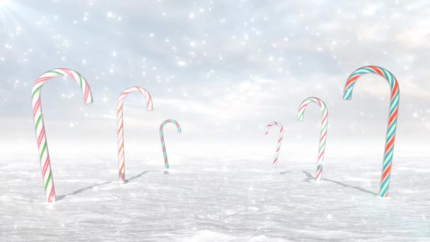 Snow Falling on Candy Cane Winter Wonderland Świąteczna scena - 4K Płynne VJ Loop Motion Tło Animacja - Materiał filmowy, wideo