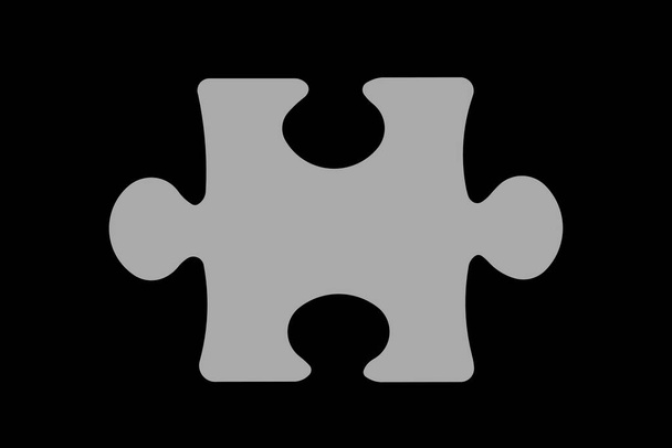 Close-up of puzzle element in gray on black background. horizontal image. 3D image. 3D rendering. - Photo, Image