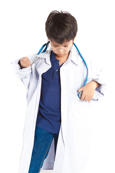 Boy wearing doctor with stethoscope. - Zdjęcie, obraz