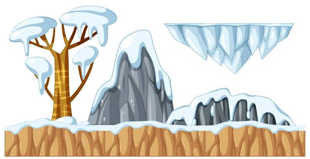 Snow covered tree and rock illustration - Vettoriali, immagini