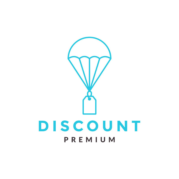 korting label verkoop met parachute logo symbool pictogram vector grafisch ontwerp illustratie idee creatief - Vector, afbeelding