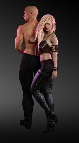 Urban Fantasy Couple, Duo, Shirless in Leather  - Фото, зображення