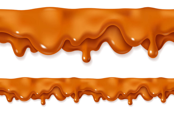 Бесшовная граница карамельных капель соуса - Вектор,изображение