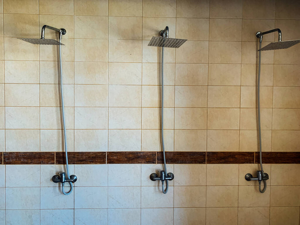 public shower for washing with tiled tiles - Photo, Image