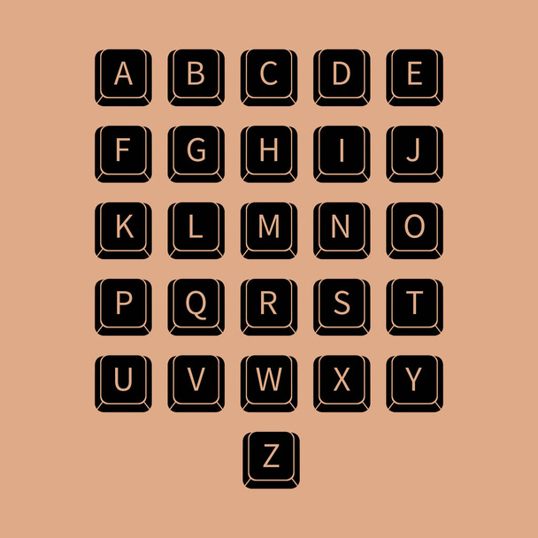 Alfabeto en los iconos del botón del teclado aislado sobre fondo marrón, signo, símbolo de la ilustración del vector de imagen - Vector, imagen