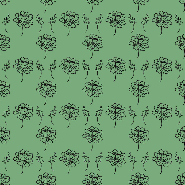  Seamless pattern with flowers. Floral background. flowers isolated on green background - Vector, Image