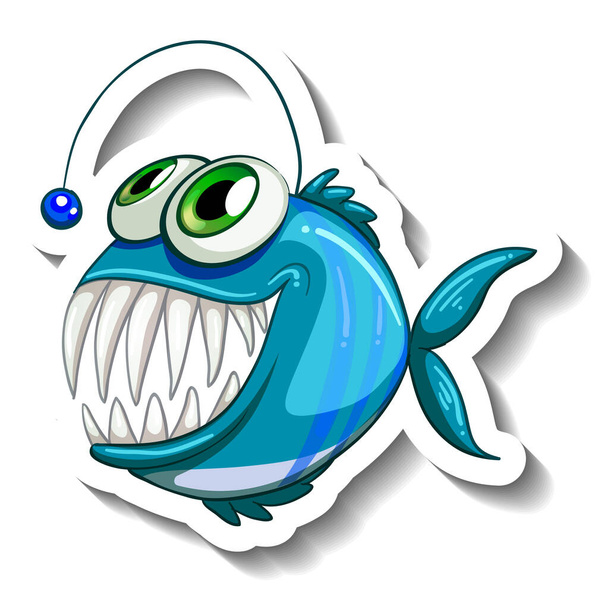 Meerestier-Cartoon-Sticker mit Seeteufel-Illustration - Vektor, Bild
