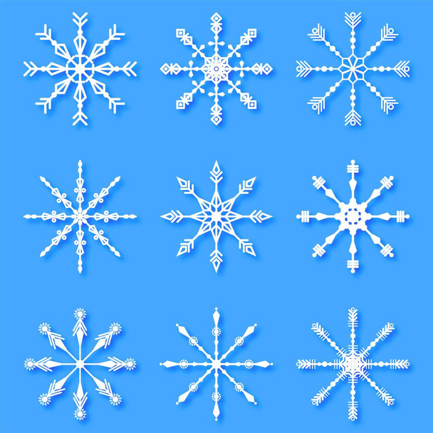 Wesołych Świąt kreatywne dekoracyjne płatki śniegu zestaw projekt - Wektor, obraz