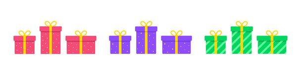 Gifts. A set of gift boxes wrapped in paper and tied with a ribbon. Presents for birthday or any other celebration. Flat style. Vector illustration - Vecteur, image