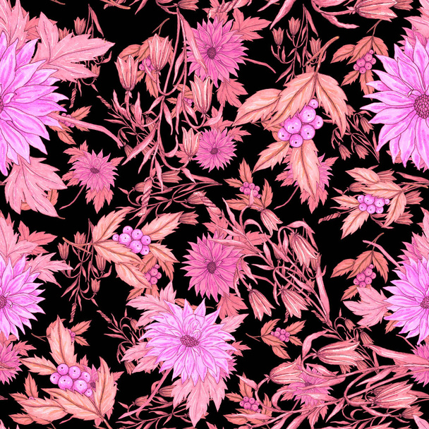 Υδατογραφία αδιάλειπτη μοτίβο με λουλούδια ανθοδέσμες. Vintage βοτανική απεικόνιση. Κομψή διακόσμηση για κάθε είδους σχέδιο. Μόδα εκτύπωση με πολύχρωμα αφηρημένα λουλούδια. Υδατογραφία. - Φωτογραφία, εικόνα
