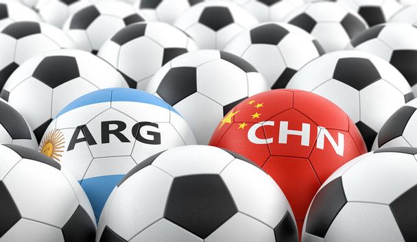 China vs. Argentina Soccer Match - Leather balls in China and Argentina national colors. 3D Rendering  - Valokuva, kuva