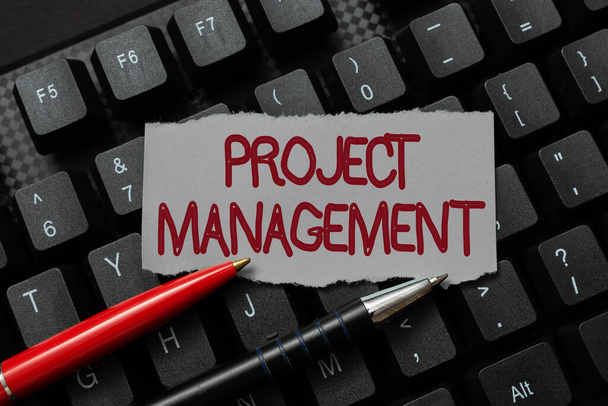 Text sign showing Project Management. Business showcase Application Process Skills to Achieve Objectives and Goal Converting Written Notes To Digital Data, Typing Important Coding Files - Photo, Image