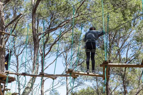 personas entrenando en un parque de escalada de árboles - Foto, imagen