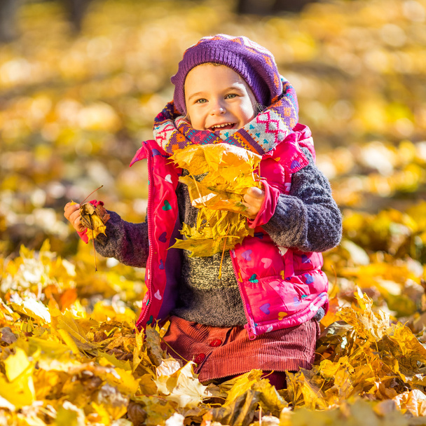 Little girl playing with autumn leaves - Valokuva, kuva