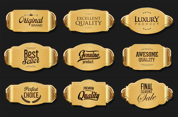 Decorative vintage gold and white frame and retro badge old ornate labels collection - Vector, Imagen