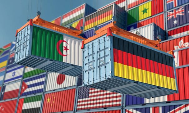 Freight containers with German and Algeria national flags. 3D Rendering  - Foto, afbeelding