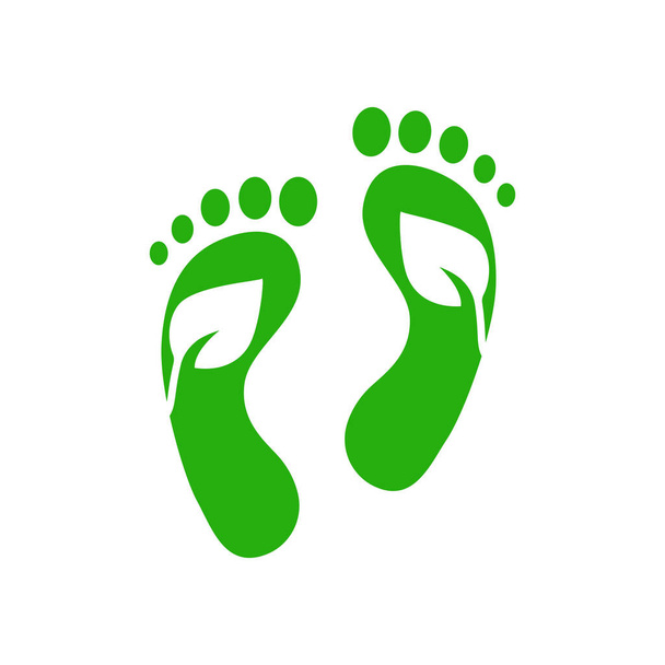 CO2-Fußabdruck. Reduzierung der Kohlendioxidemissionen. Grünes Symbol der globalen Erwärmung. Schutz der Ökologie, der Umwelt. Menschlicher Fußabdruck. Vektor-Symbol isoliert auf weißem Hintergrund - Vektor, Bild