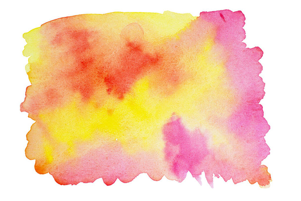 Abstract red yellow pink watercolor paper textured illustration for grunge templates design, vintage card. Wet effect hand drawn canvas aquarelle background - Photo, Image