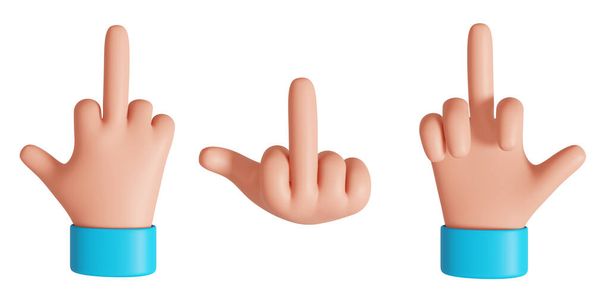Cartoon hand showing middle finger. Fuck you gesture isolated on white background. 3D rendered image. - Zdjęcie, obraz
