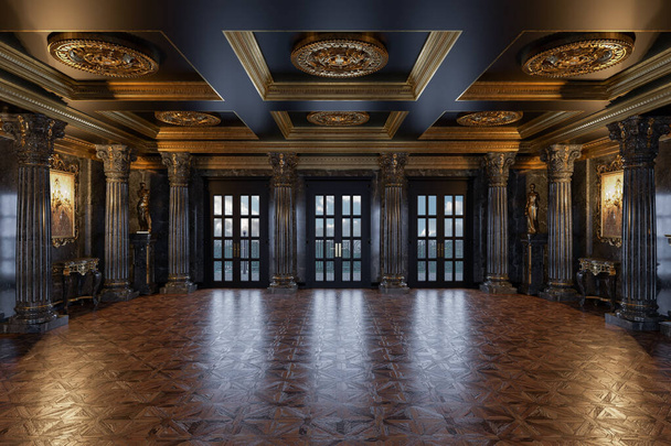 3D vykreslení interiéru sálu v klasickém stylu - Fotografie, Obrázek