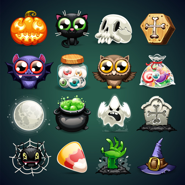 Halloween Cartoon Icons Set - Vector, Image