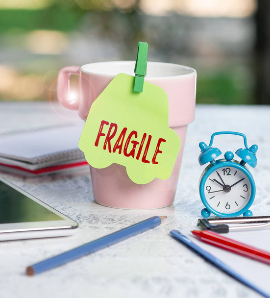 Text sign showing Fragile. Word Written on Breakable Handle with Care Bubble Wrap Glass Hazardous Goods Outdoor Coffee And Refresment Shop Ideas, Cafe Working Experience - Photo, Image