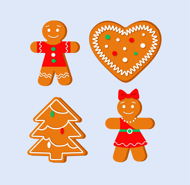 Gingerbread set, symbols of Christmas and New Year. Vector - Vecteur, image