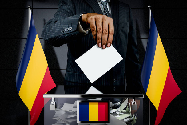 Chad flags, hand dropping voting card - election concept - 3D illustration - Photo, Image