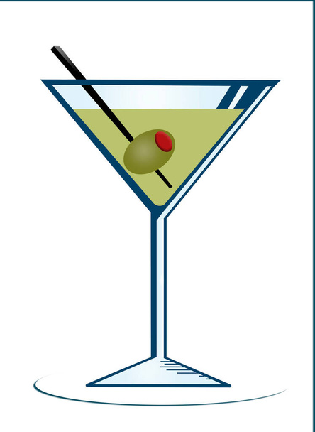 Martini glass with liquor, olive and swizzle stick isolated on a white background. - Photo, Image