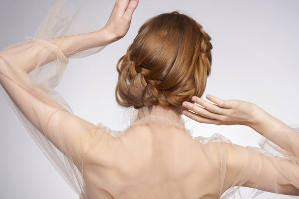 beautiful woman gesture hands cosmetics fashion hairstyle posing isolated background - Φωτογραφία, εικόνα