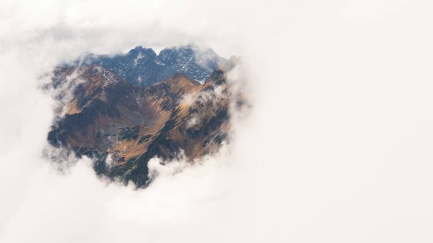 Mystérieuses montagnes couvertes d'un épais brouillard dans la nature - Photo, image
