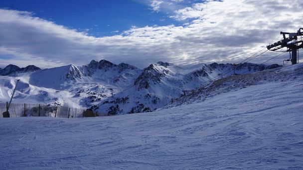 Snowy images of the mountains and ski slopes of Andorra on December 6, 2021 - Photo, Image